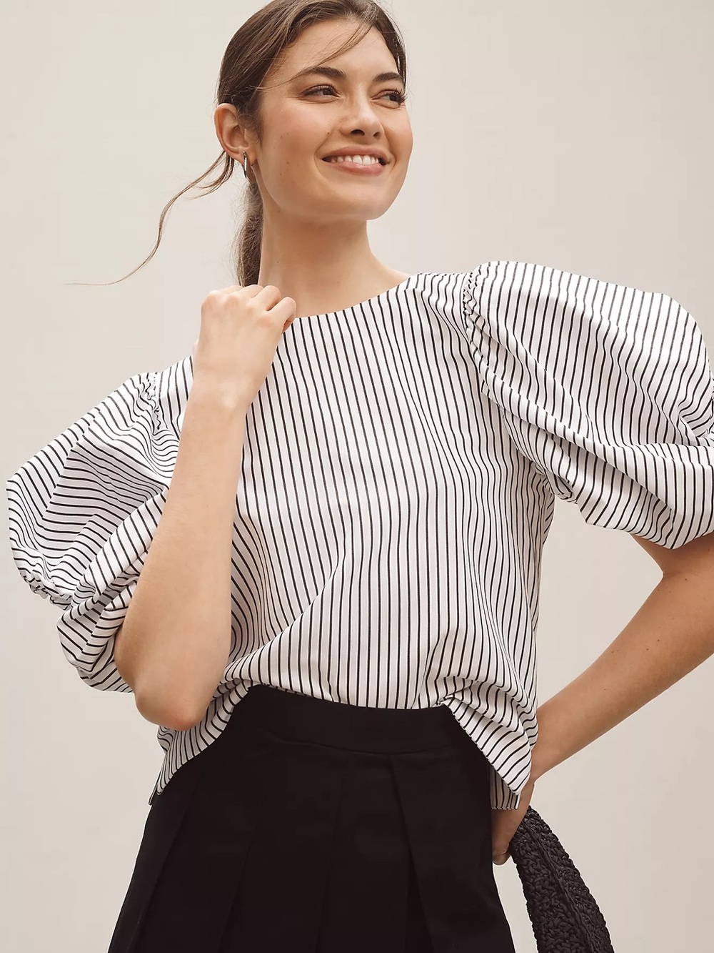 Maeve White & Black Striped Blouse